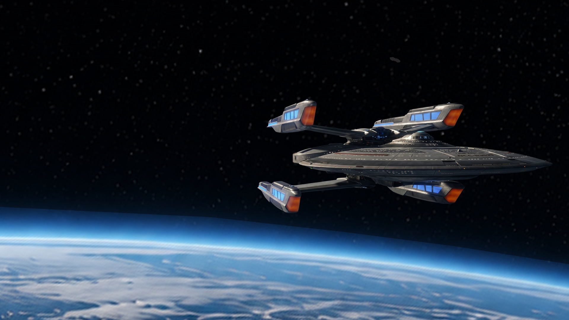 USS Kepler in orbit above a Federation world